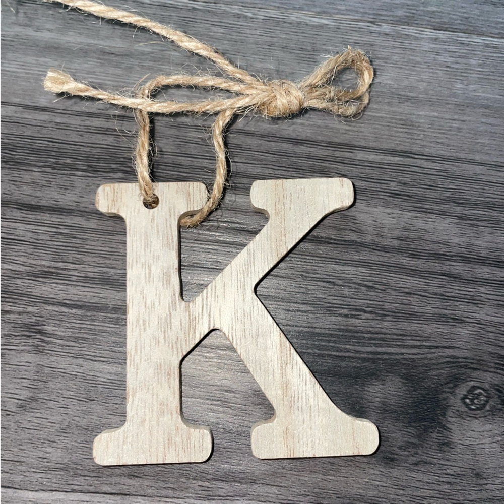 🚨K ornament tag! Wooden rustic